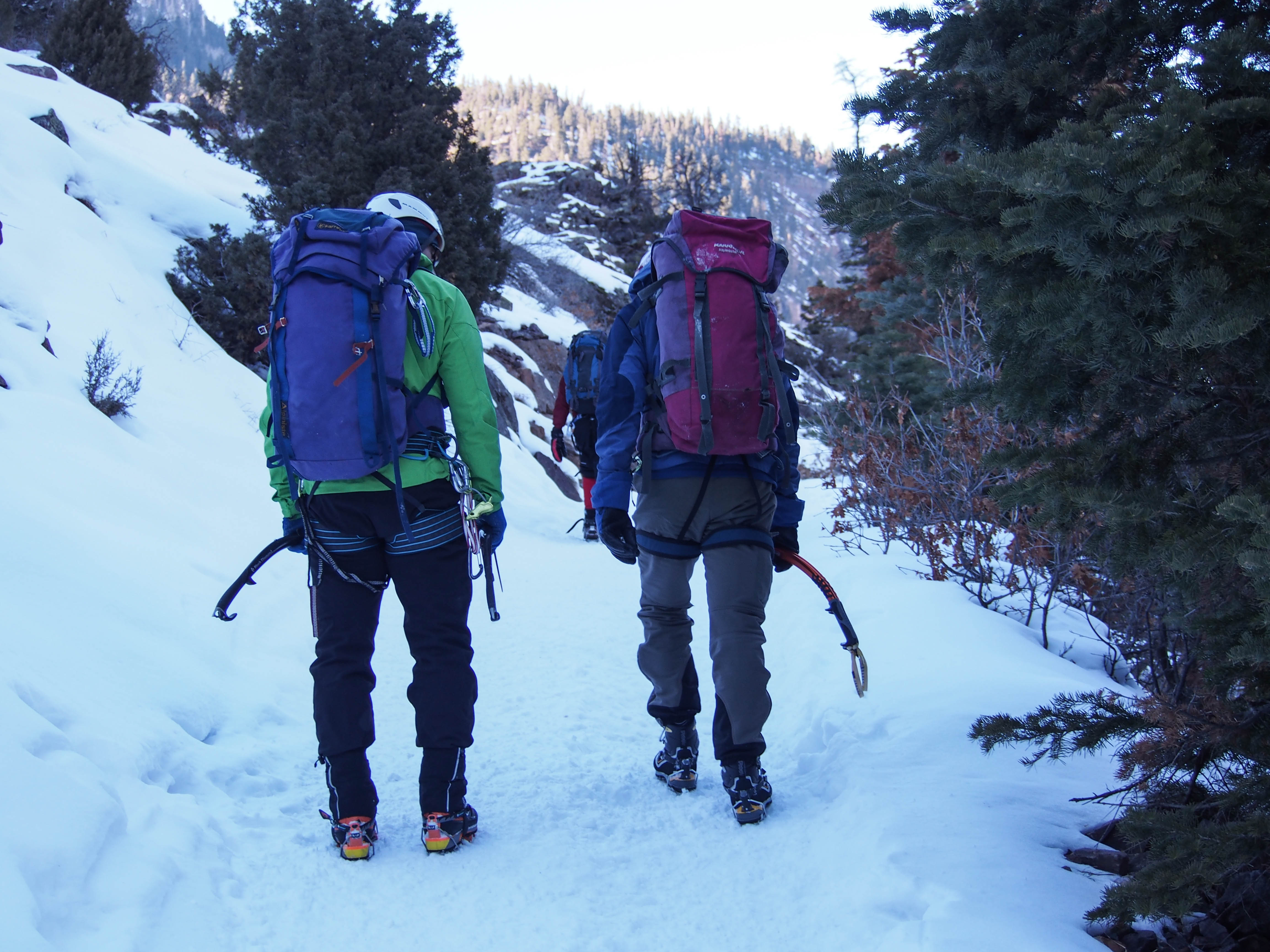 Two generations of Karrimor Alpiniste backpacks, and two generations of climbers