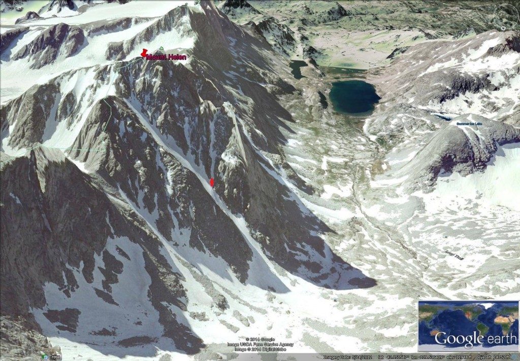 Google Earth Image of Mount Helen's Tower 1 Gully