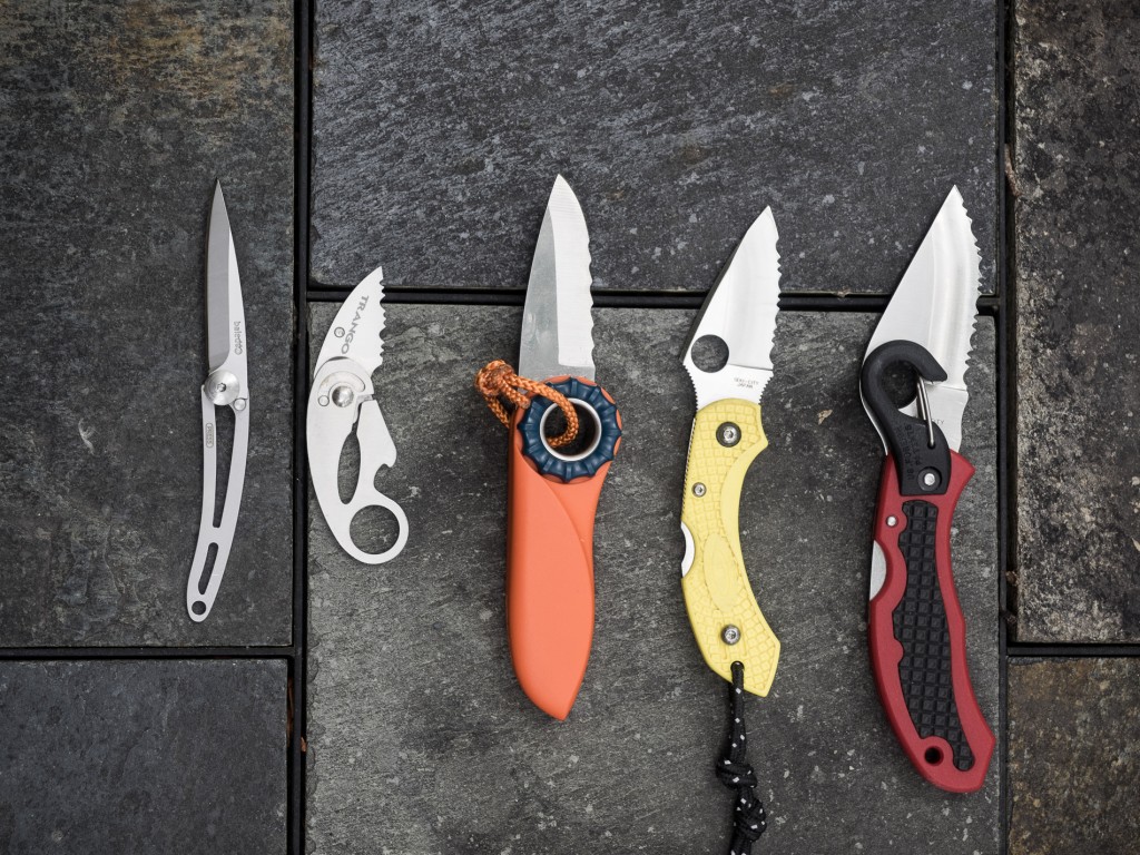 Left to Right: Baladeo, Trango, Petzl, Spyderco Dragonfly, Spyderco Clip-it