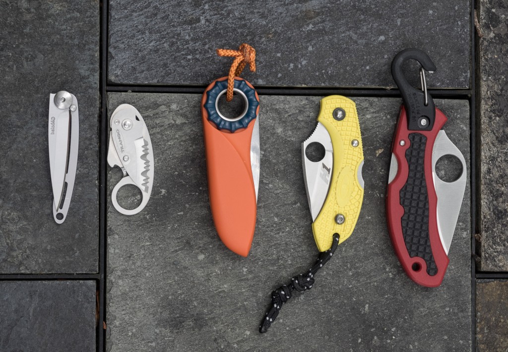 Left to Right: Baladeo, Trango, Petzl, Spyderco Dragonfly, Spyderco Clip-it