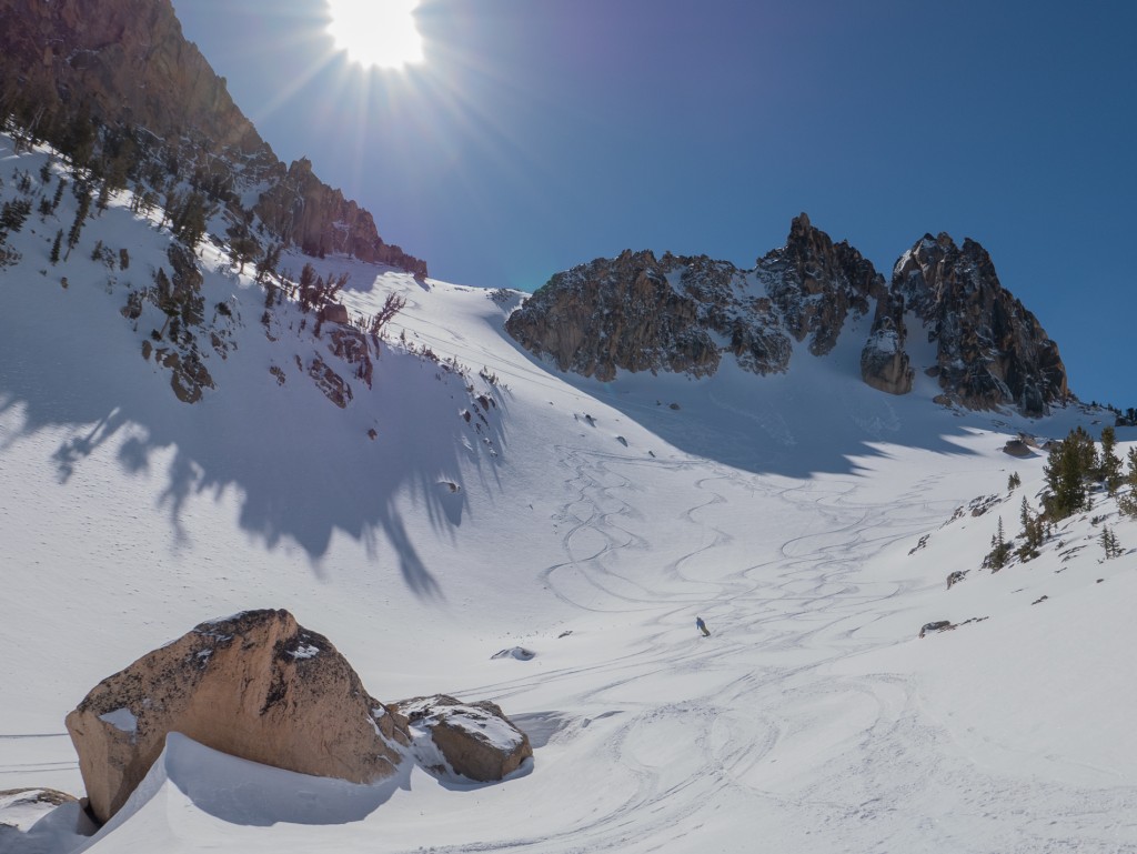 Beautiful skiing on the Bench Hut to Fishhook Hut Traverse